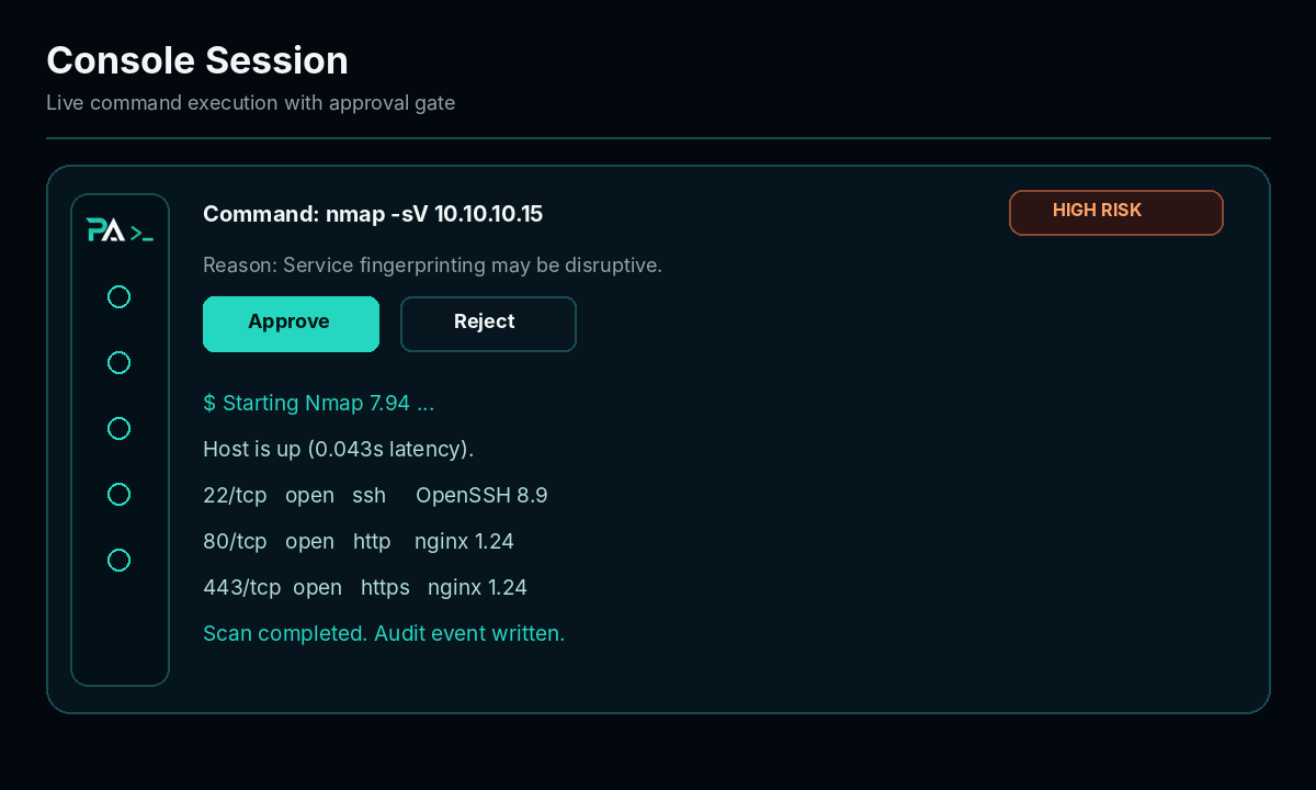 Console session approval interface